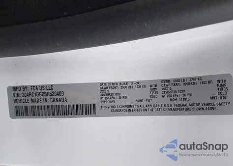 2025 Chrysler Pacifica Limited from USA, damaged, VIN 2C4RC1GG2SR520409